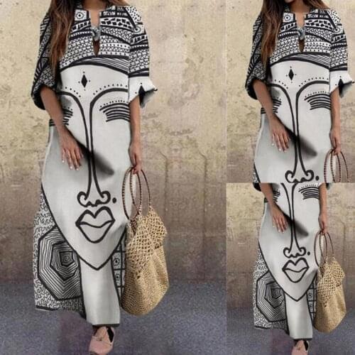 2021 spring and summer new womens European and American fashion face printing loose large size dress