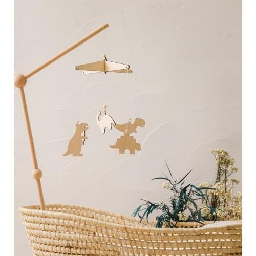 1Pc Baby Rattles Crib Mobiles Toy Wooden Dinosaur Pendant Bed Bell Rotating Music Rattles For Cots Projection Infant Wooden Toys