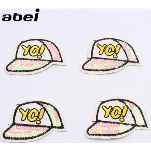 10pcs/lot Embroidered Sequined Patches Iron On Hat Stickers Cartoon cap Fabric Appliques DIY Sewing Garment Accessories for Coat