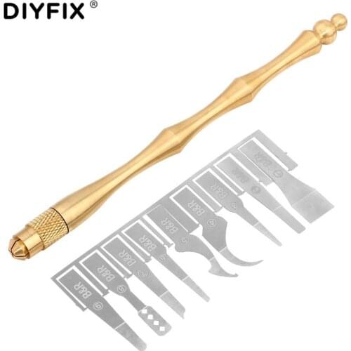 DIYFIX 10 in 1 IC Chip CPU Remover Pure Copper Handle with 9Pcs Blades For Mobile Phone Logic Board Repair Tools Set