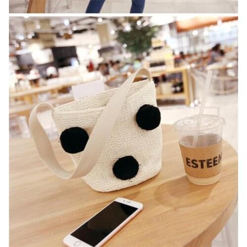 23x21CM Official Website Hair Ball Bucket Female Summer Straw Bag Beach Bag Travel Holiday Bag a6244