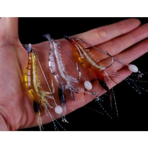 3Pcs 7.5cm 6.2g Soft Fishing Lure Luminous Simulation Prawn Shrimp Fishing Bait Artificial Bait Pesca Fishing Wobblers