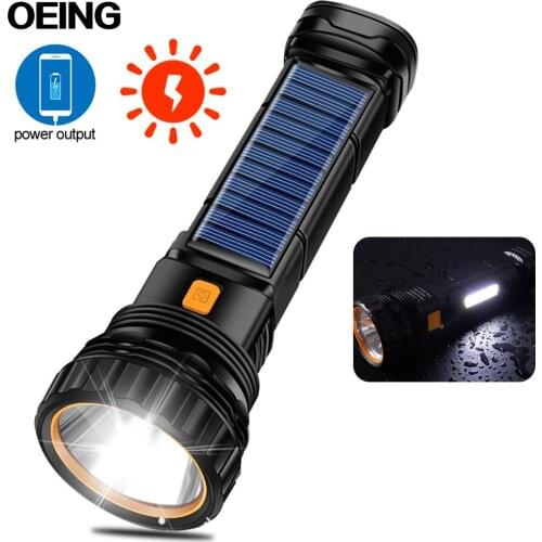 8000LM Solar/USB Rechargeable Flashlight 3 Modes With COB Side Light LED Flashlamp Emergency Camping Mobile Power Lighting Torch