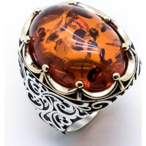 925 sterling Silver Amber Stone Silver Ring