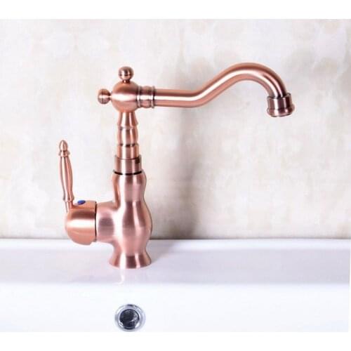 Antique Red Copper Brass Single Lever Handle Bathroom Kitchen Basin Sink Faucet Mixer Tap Swivel Spout Deck Mounted mnf135