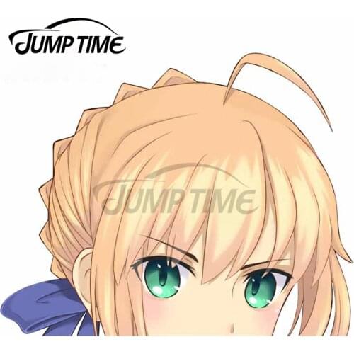 Jump Time 13 x 8.8cm FATE SABER PEEKING Car Stickers and Decals Creative JDM Funny Decoration Vinyl Waterproof Trunk Car Wrap