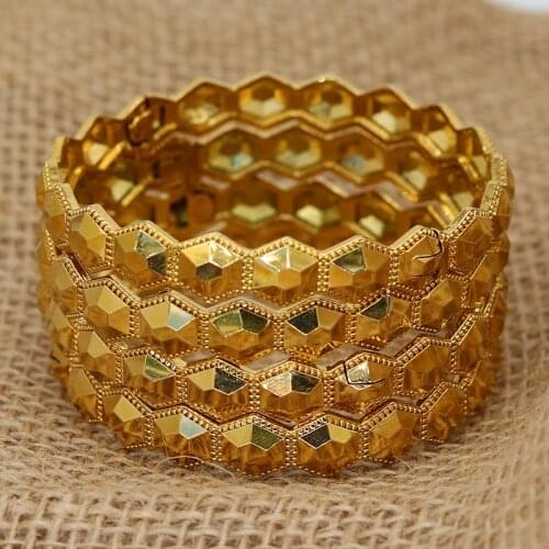 4pcs/lot Dubai Bangles For Women 24K Ethiopian Africa Fashion Gold Color Saudi Arabia Bride Wedding Bracelet Jewelry Gifts