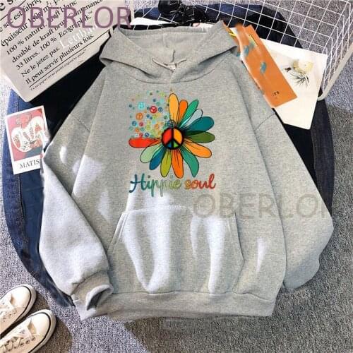 Harajuku Hippie Soul Flower Lovers Black Hoodie Kawaii Cute Hoodies Sweatshirt Bluzy Tops Men Women Pullovers Unisex Clothes