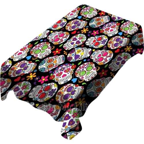 Day Of The Dead Skull Background Cartoon Flowers Rock Horror Abstract Tablecloth Indoor Outdoor Decoration Home
