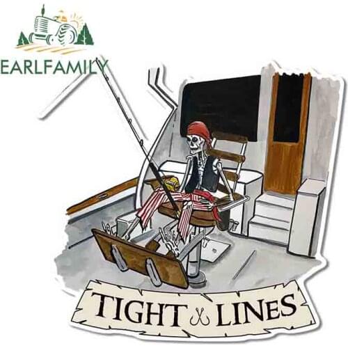 EARLFAMILY 13cm x 12.2cm Cartoon Car Styling Tight Lines Pirate Skeleton Fishing Vinyl Decal Waterproof Car Stickers Graphical