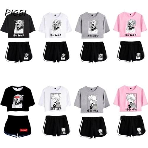 Anime Boku No Hero Academia Himiko Toga Cosplay T-shirt Shorts Two Piece Girls Summer Bakugou Katsuki Casual Shirt Tees Women