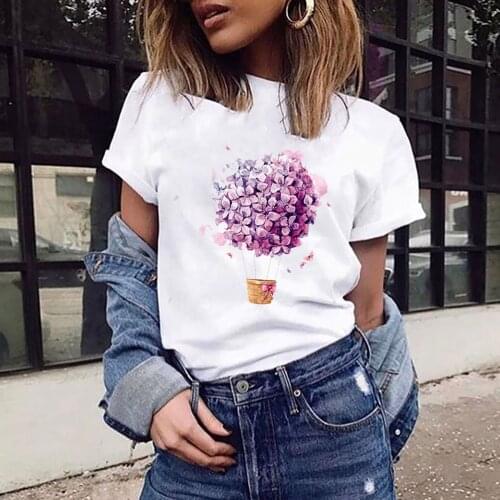 Women Beautiful Love Flower Basket printed t shirt 90s Graphic T-shirt Korean Harajuku Tops Tee Cute Short Sleeve Female Tshirts
