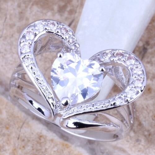 Graceful White CZ Silver Plated Womens Ring Size 5 / 6 / 7 / 8 / 9 R0825