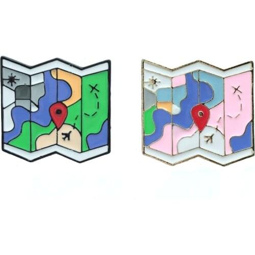 Map fold brooch delicate airplane sun destination pink blue green white pins small cartoon gift for girls students