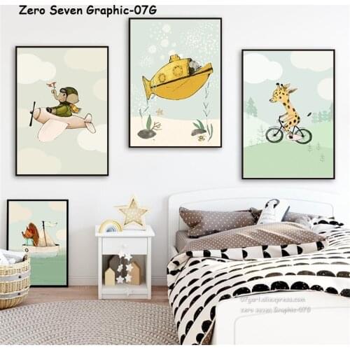 Cute Transportation Cartoon Animal Canvas Painting Posters And Prints Art Wall Pictures Baby Childrens Room Nursery Home Decor