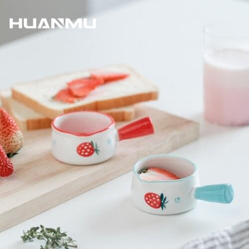 Ceramic Mini Saucepan Strawberry Print Milk Jug Cookware Kitchen Cookware Pot Coffee Sauce Bowl Milk Cup With Handle Sugar Bowls