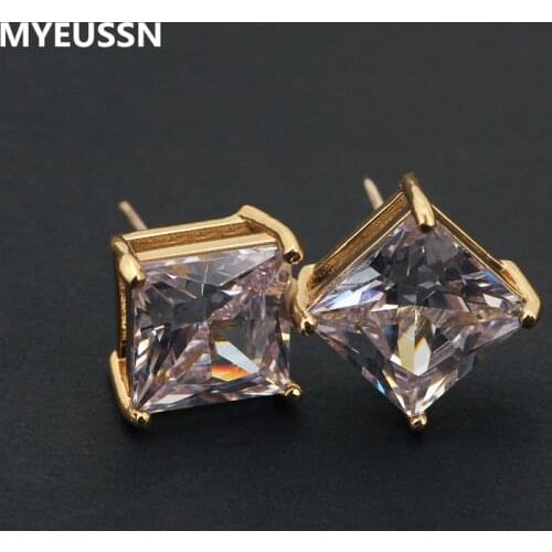 Classic Square Cubic Zirconia Stud Earrings for Men Small CZ Crystal Women Studs Ear For Party Mens Earrings hip hop jewelry