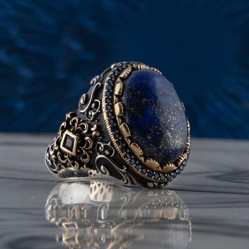 Guaranteed High-quality 925 Sterling Silver LAPIS STONE ring Jewelry Made in Turkey in a luxurious way for men with gift