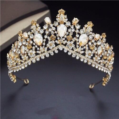 Royal Queen Tiara Headbands Rhinestone Crystal Tiaras and Crowns Bridal Wedding Hair Jewelry Princess Diadem Head Ornaments