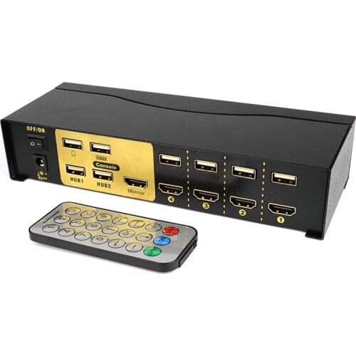 Hdmi kvm switch 4 in 1 out USB HDMI Switcher for Dual Monitor Keyboard Mouse With 4 KVM Cable