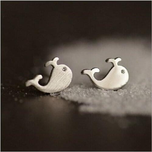 Small Fresh Simple Cute Animal 925 Sterling Silver Jewelry Fashion Drawing Whale Female Earrings SE65