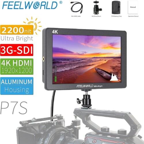 FEELWORLD P7S 7 Inch 2200nit Daylight Viewable Camera Field Monitor 1920x1200 3G-SDI 4K Rugged Aluminum Design for DSLR Cameras