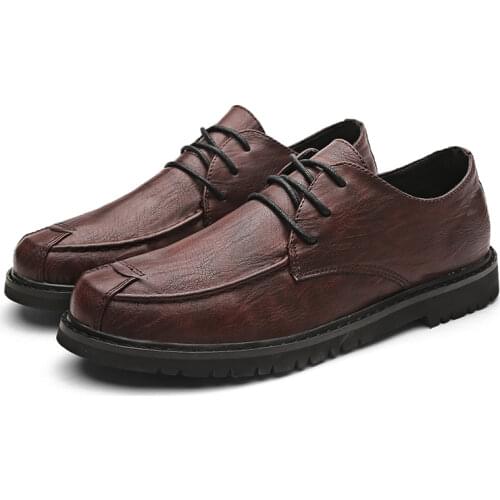 Mens Leather Shoes Men Retro Driving Walking Shoes for Man Retro Short Martin Boots Casual Oxford Loafers Lace up Dress Shoes