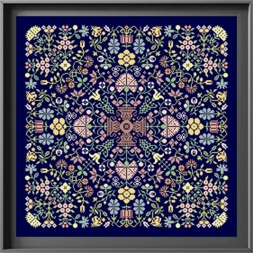 Flower pattern A cross stitch kit Dreampattern 18ct 14ct 11ct deepblue canvas embroidery DIY needlework wall decor