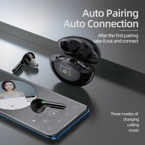 Awei TWS Dual Dynamic Driver Earbuds Bluetooth 5.1 Handsfree Deep Bass Touch Control Half In-Ear With Microphone T12P For Phone