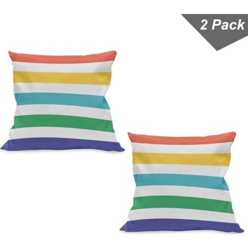 Stripes Pillow Cushion Cover Pack of 2 Happy Summer Lines Different Colors Zippered Double-Sided Accent for Living Room