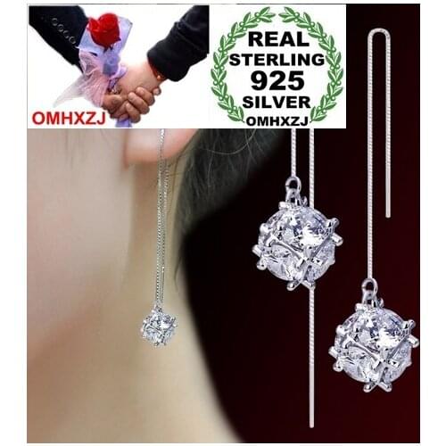 OMHXZJ Wholesale geometric Fashion magic cube Women kpop 925 Sterling Silver Tassel pendant drop Long Ear Line Earrings YS135