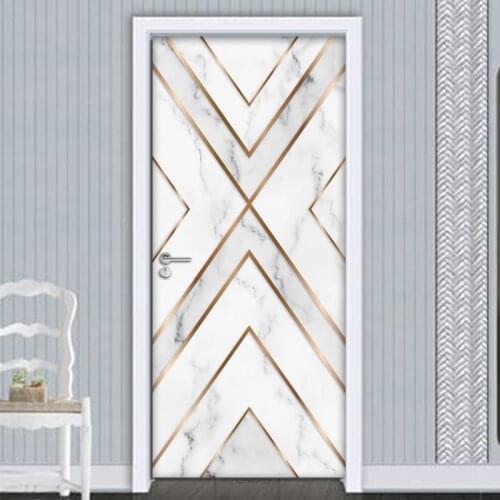 Striped Marble Door Sticker 3D Wallpaper Waterproof Self-Adhesive Wall Mural Home Decor Bedroom Living Room Kitchen Door Decor