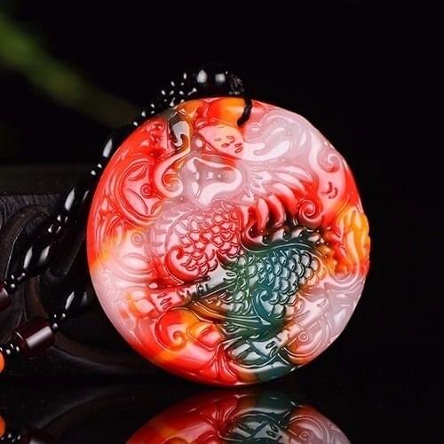 Carved colour Jade Kirin Pendant Chinese Green Beads Necklace Charm Jadeite Jewellery Fashion Lucky Man Woman Amulet Gifts