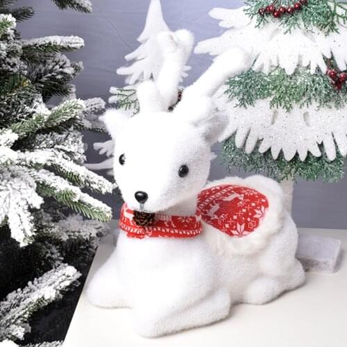 Christmas decorations scene layout gift boxed white flocking Christmas bear elk and rider bear snow single