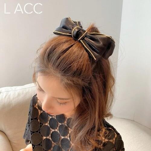 Black big bow full diamond hairpin back head Korean net red hairpin headdress hair accessories top clip spring clip