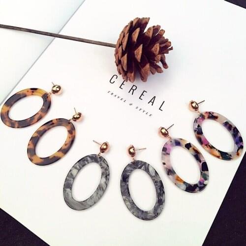 Korean Style Acetate Leopard Earrings Simple Geometric Acrylic Brown Purple Earrings Oval Fashion Womens Large Earrings 5