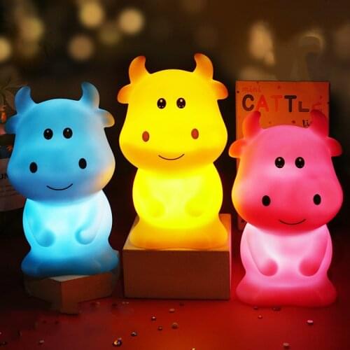Cartoon Cow Shape LED Night Light Animal Night Lamp Home Bedroom Decoration Bedside Lamp for Children Kids Baby New Year Gift