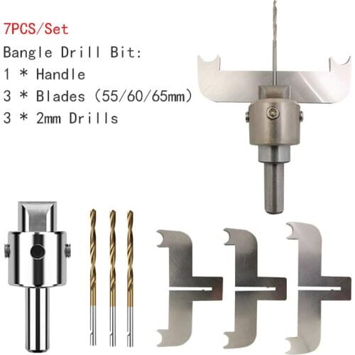 Premium Bangle Drill Bit Carbide Blades handle Drill Woodworking Milling Cutter Molding Tool 55/60/65mm