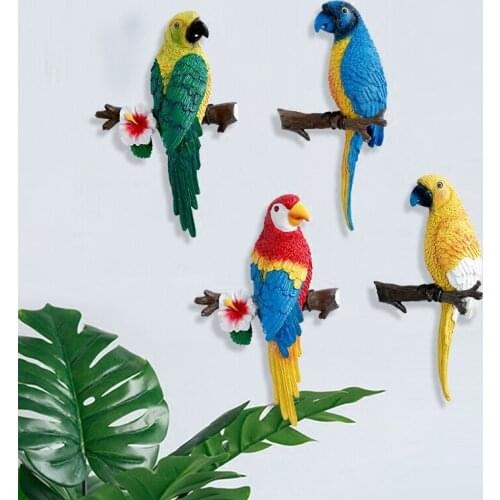 SOLID PARROT BIRDS STATUE ANIMAL ART SCULPTURE RESIN CRAFTWORK HANG DECORATIONS HOME WALL DECOR L2995