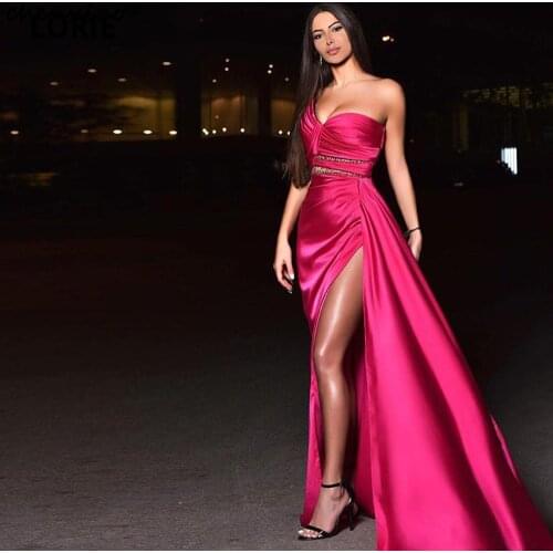 LORIE Arabic Red Evening Dresses Mermaid 2020 Sexy Formal Dresses Satin Split Front One Shoulder Evening Gowns Long Custom Made