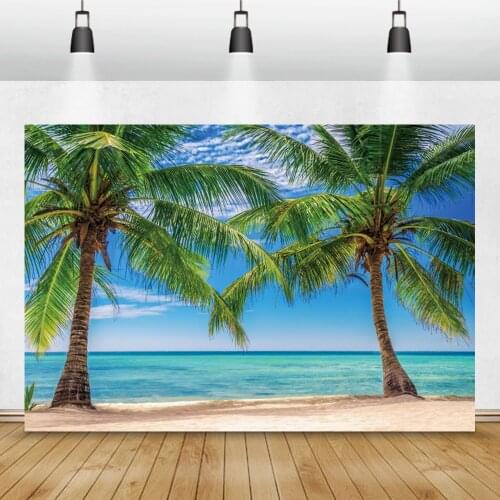 Vinyl Backgrounds For Photography Tropical Palms Tree Sea Beach Holidays Blue Sky Scenic Photo Backdrops Photocall Photo Studio