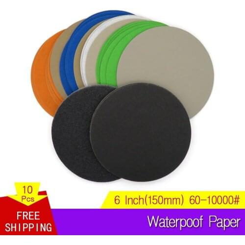 10PCS 6Inch 150MM Waterproof Sandpaper Hook and Loop Sanding Discs Silicon Carbide 60 to 10000 Grits for Polishing & Grinding