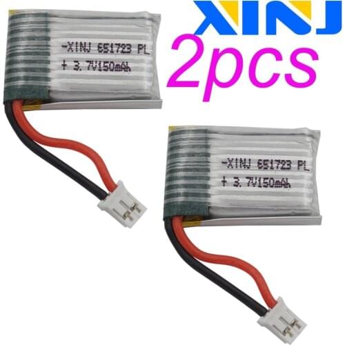 XINJ 2pcs 3.7V 150mAh 20C 2pin JST 2.0mm plug 651723 Li-Polymer battery for F36 / JJRC H36 JJRC H36 Eachine E010 MiNi RC Drone