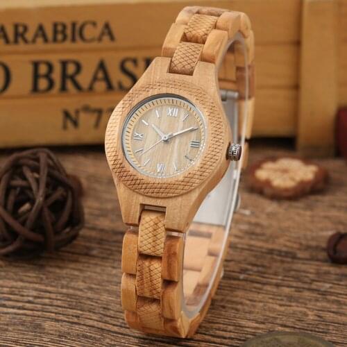 100% Handmade Sandalwood Watch Nature Wood Wristwatch for Women Quartz Analog Display Roman Numeral Clock Full Wooden Bracelet