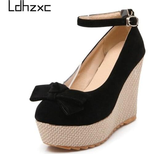 LDHZXC 2021 Spring Hot Sale High Heel Wedges Platform Pumps Women Shoes Lace Party Shoes Woman Fashion Comfortable High Quality