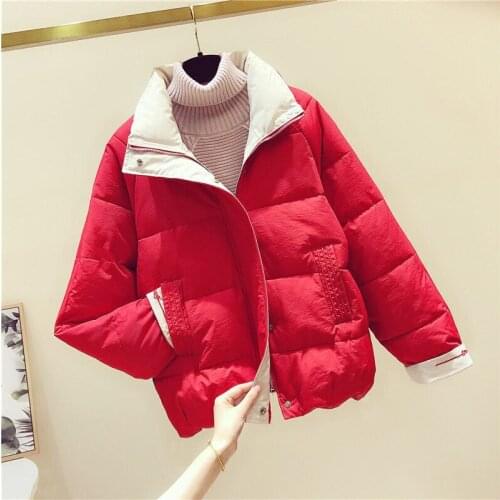 Cotton Coat WOMENS Dress Autumn and Winter Short 2020 Nian Korean-style Loose-Fit Stand Collar Thick Contrast Color Woman Coat