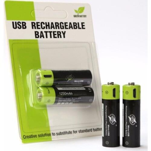 ZNTER 2/4pcs AA 1.5V 1250mAh USB Battery Quick Charging Rechargeable Lithium Polymer Battery Charged by Micro USB Cable Dropship