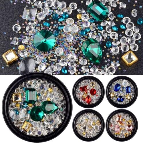 1 Bottle Mixed Colors Glass Rhinestone Micro Crystal Beads Sharp Bottom 3D Nail Decoration Manicure Nail Art Decor for DIY Nails
