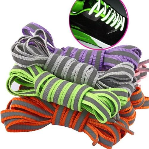 1 Pair 120cm Flat Reflective Runner Shoe Laces Safety Luminous Glowing Shoelaces Unisex for Sport Basketball Canvas Shoes