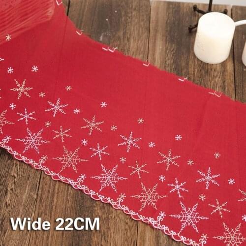 22CM Wide Luxury Red Mesh Snowflake Embroidered Lace Fabric DIY Ribbon Trimming Wedding Dress Sewing